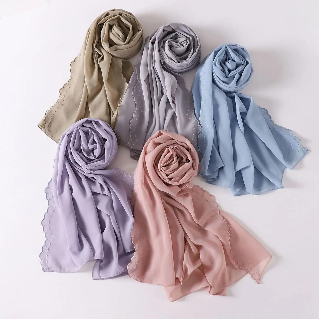 Premium Embroidered Chiffon Hijab Scarf Veil Chiffon Shawl For Women Muslim Hijabs Hair Turbans For Women Foulard Femme Hijab