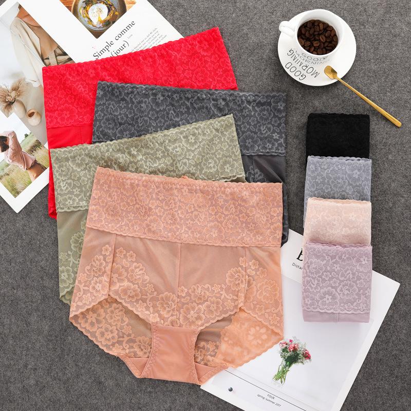 Damen High-Waist Spitzen-Slips: Bauchkontrolle, Hüftlift, Atmungsaktives Mesh, Nahtlos, Hochwertige Unterwäsche