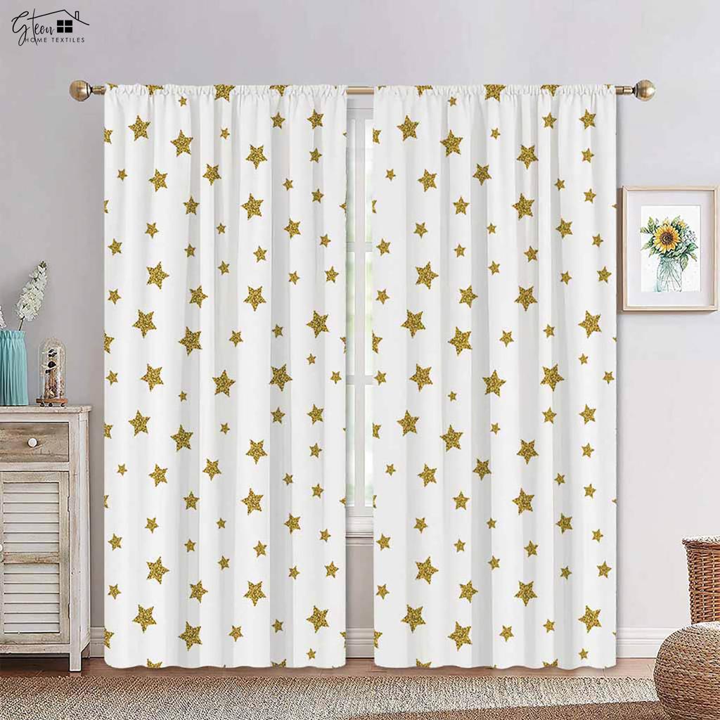 Rainbow Cute Cloud Star Gray Along with White Color Matching Printed Drapes Bed Room Family Room Children's Room Decorative Curtains
