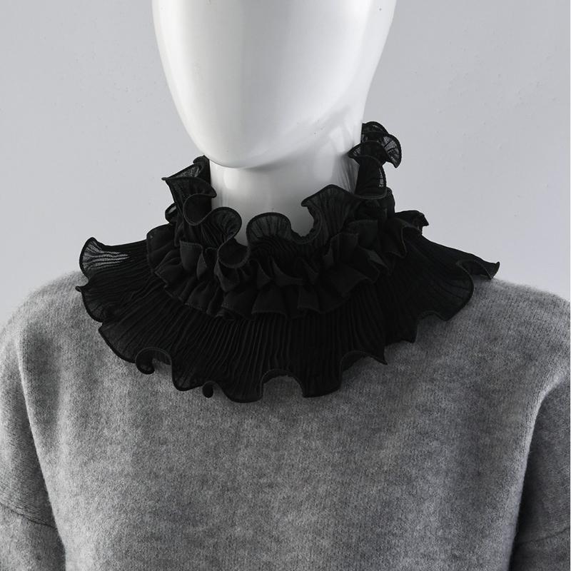 Elegant Breathable Pleated Decorative Collar Autumn Winter Cape Scarf Ruffled Shawl High Collar Fake Collar