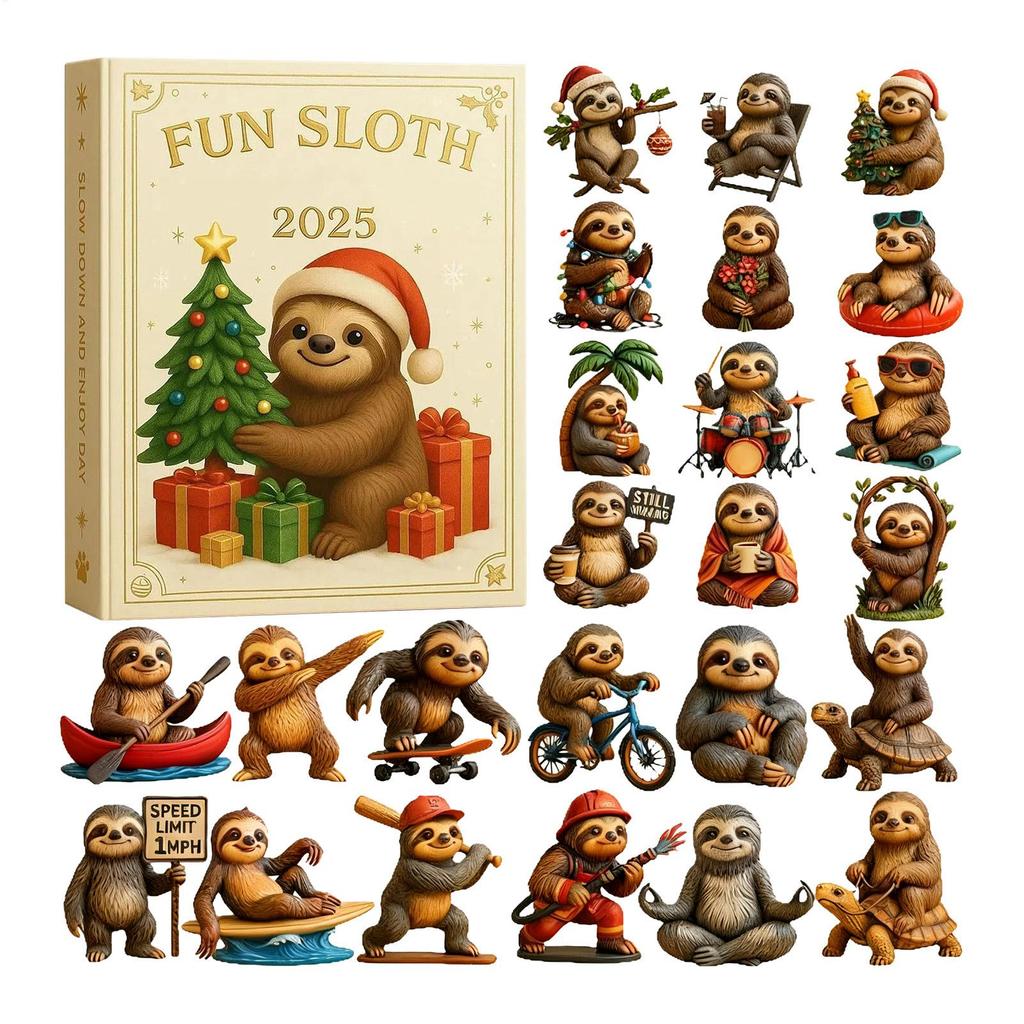 2D Acrylic Sloth Christmas Countdown Calendar 24 Days Sloth Ornaments Holiday Advent Gift for Kids Festive Home Decor