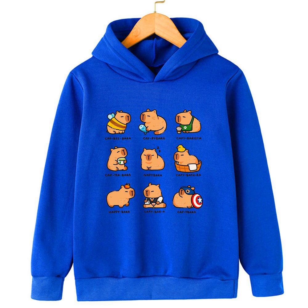 Cute Capybara Cute Cartoon Print Fashionable Casual Warm and Comfortable Hooded Sweatshirt for Boys and Girls
