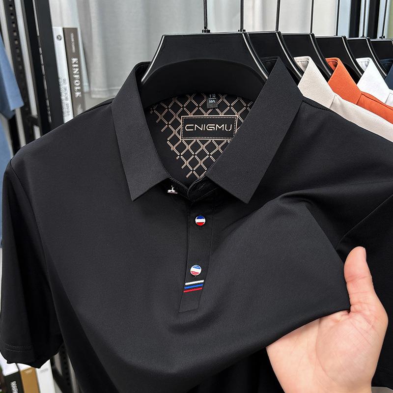Man Short-Sleeved Polo Shirt Lapel Button Dog Embroidery Spring Casual Elegance T-Shirt Simple Business MensClothing