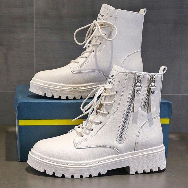 Dámské kozačky Jaro a podzim Britský styl Silná podrážka Prodyšné Protiskluzové Jednoduché kozačky Divoké boty Kotníkové kozačky