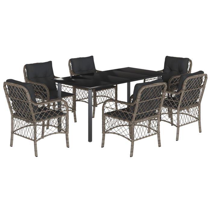 VidaXL Garden Dining Set with Cushions 7 Pcs, Patio Table and Chairs, Outdoor Furniture Terrace, Modern, 3212135