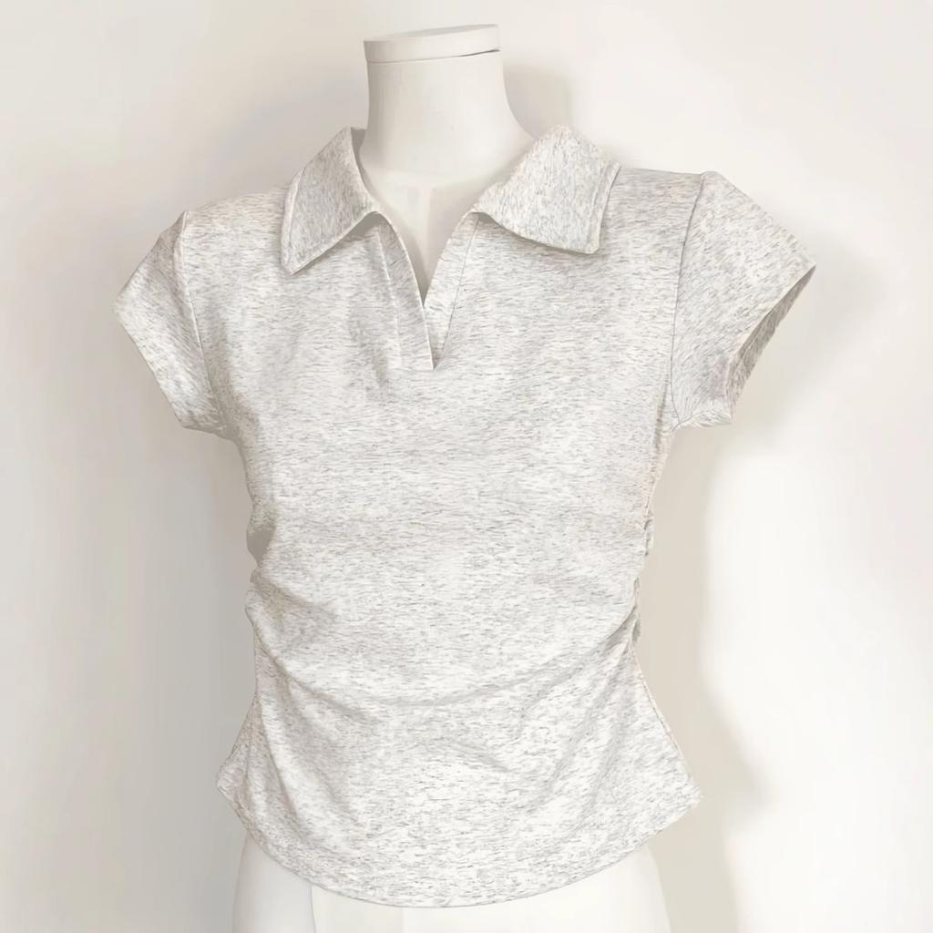 Summer Pure Style Fitted and Slim Shoulder Lapel Short-sleeved T-shirt for Women's Design Small Top