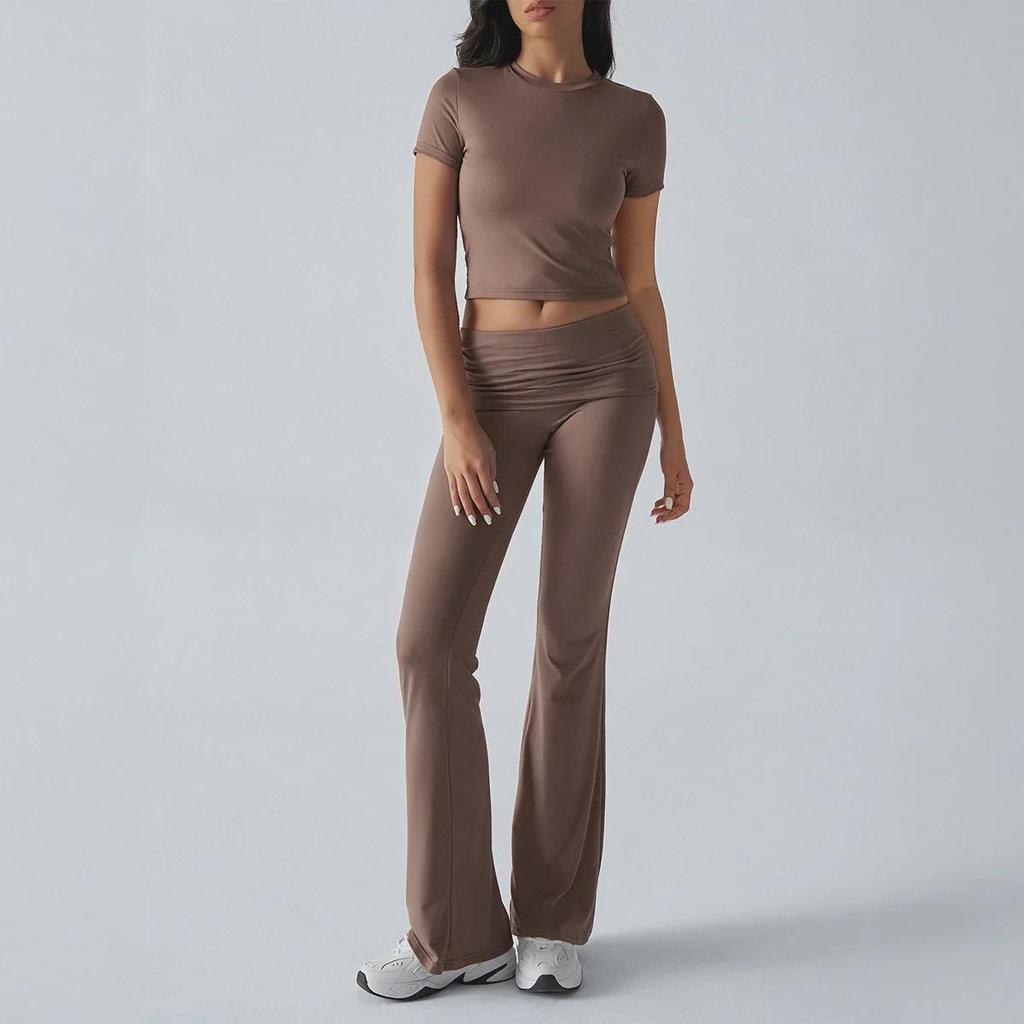 Diyun Women's Casual Solid Color Slim Short-Sleeved Long Pants Suit for Spring/Summer 2025