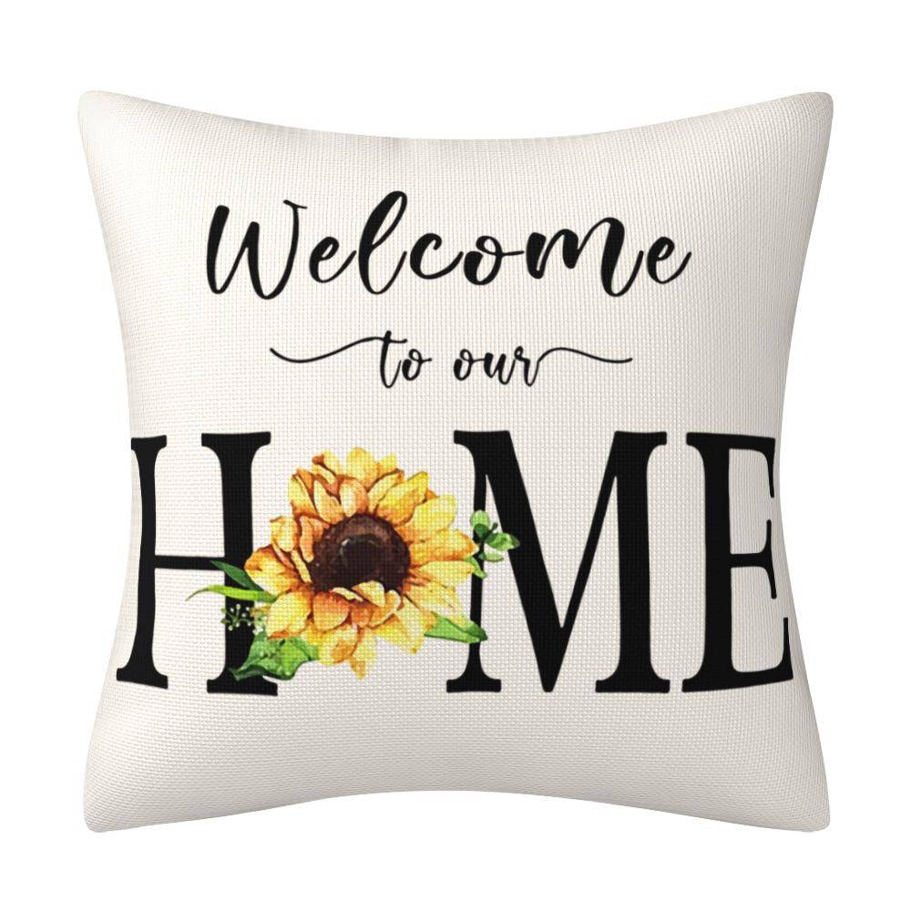 Spring and Summer Household Goods Decoration Black and White Plaid Pillow Case Sunflower Truck Pillow Cushion Pillow Case