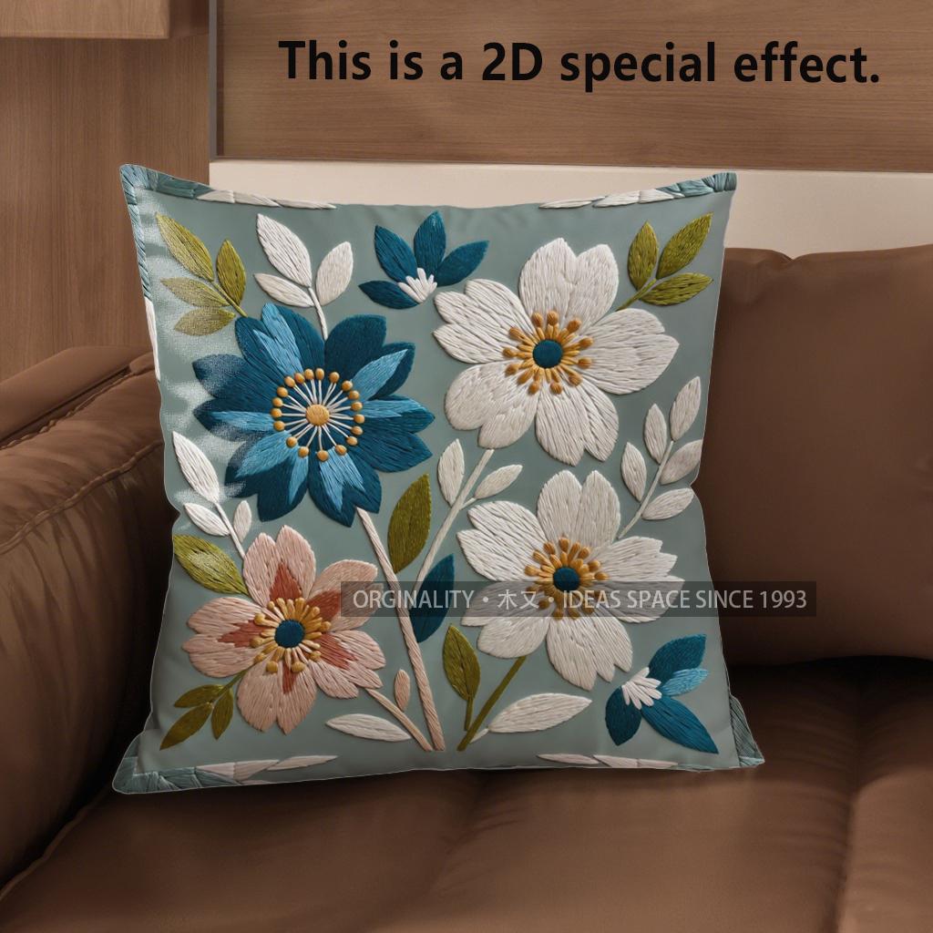 2D Floral Embroidered Pattern Decorative Cushion Covers Pattern Cushion Cover Suitable For Sofa Bedroom Car Pillow Cover