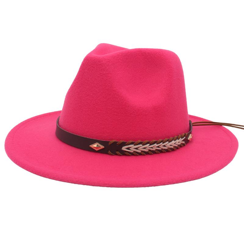 Cross-Border New Woolen Jazz Hat With Felt Hat Large Brim Fashion Top Hat Couple British Gentleman And Lady Hat