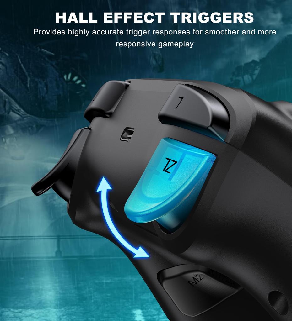 Switch Controller with RGB Macro Hall Effect Turbo 1000mAh High Compatible with Fish Scale Design 6-Color Light, Function, Joystick, Wireless,