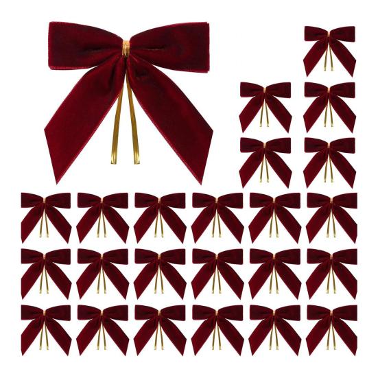 

24 Pcs Velvet Christmas Bows with Twist Tie 3.5 Inch Pre-Tied Vintage Velvet Ribbon Bows for Wreath Tree Gift Wrapping DIY Craft Party Favors B