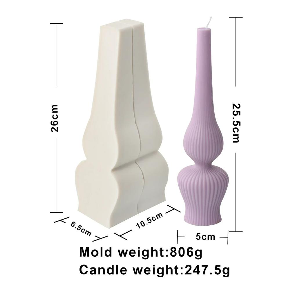 DIY Tall Ribbed Pillar Candle Molds Taper Spiral Silicone Mould Geometric Soy Wax Mold Vase Shaped Candle Mold Roman Column Mold