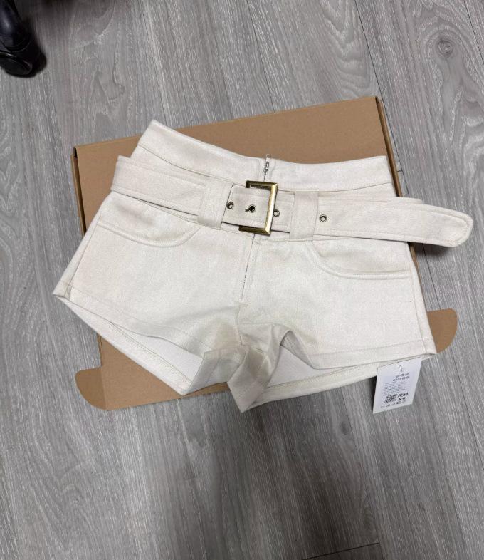 

American Spicy Deer Antler High-Waisted Bootcut Shorts with Belt for Petite Women - Autumn Leather Wide-Leg Casual Pants S