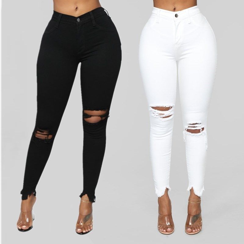 2024 Fashion Tall Waist Ripped Jeans for Women Elastic Pants