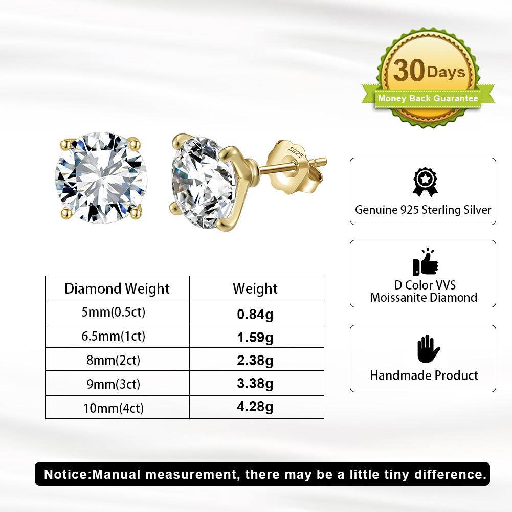 RINNTIN SMOE04 Factory  925 Sterling Silver Round Cut 4 Claw VVS Moissanite Earrings for Men and Women