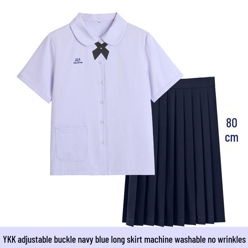 Thai Style Girls' Short/Long Sleeve School Uniform Shirt with Embroidered Badge for JK High School Students