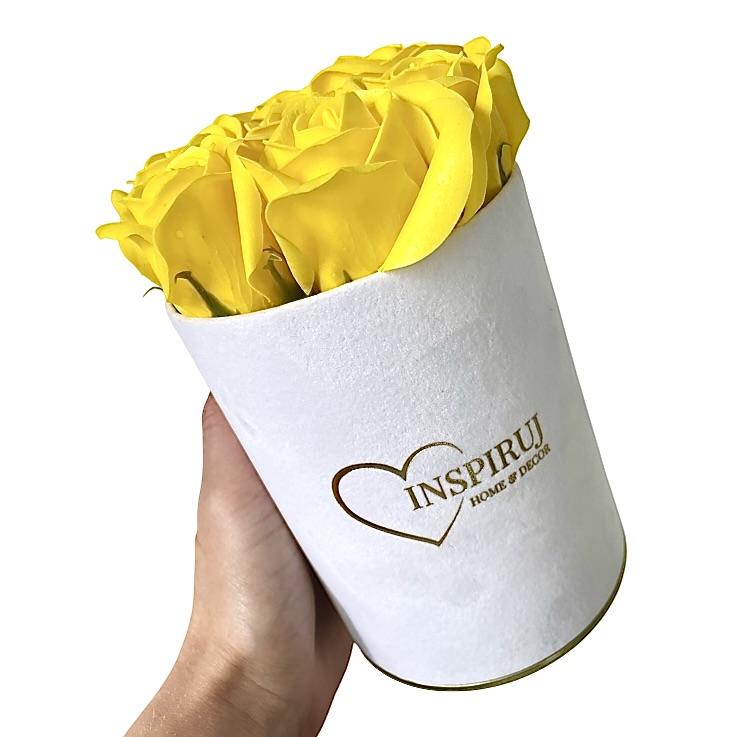 Flowerbox Inspiruj - White Box with Soap Roses - No. 16 Yellow