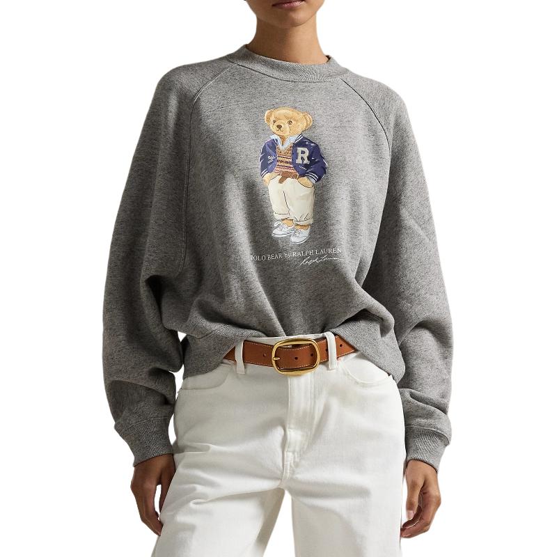 Polo Ralph Lauren FW24 Bear Embroidered Crew Neck Long Sleeve Sweatshirt Women Sweatshirt Gray WMPOKNINFB20686-020