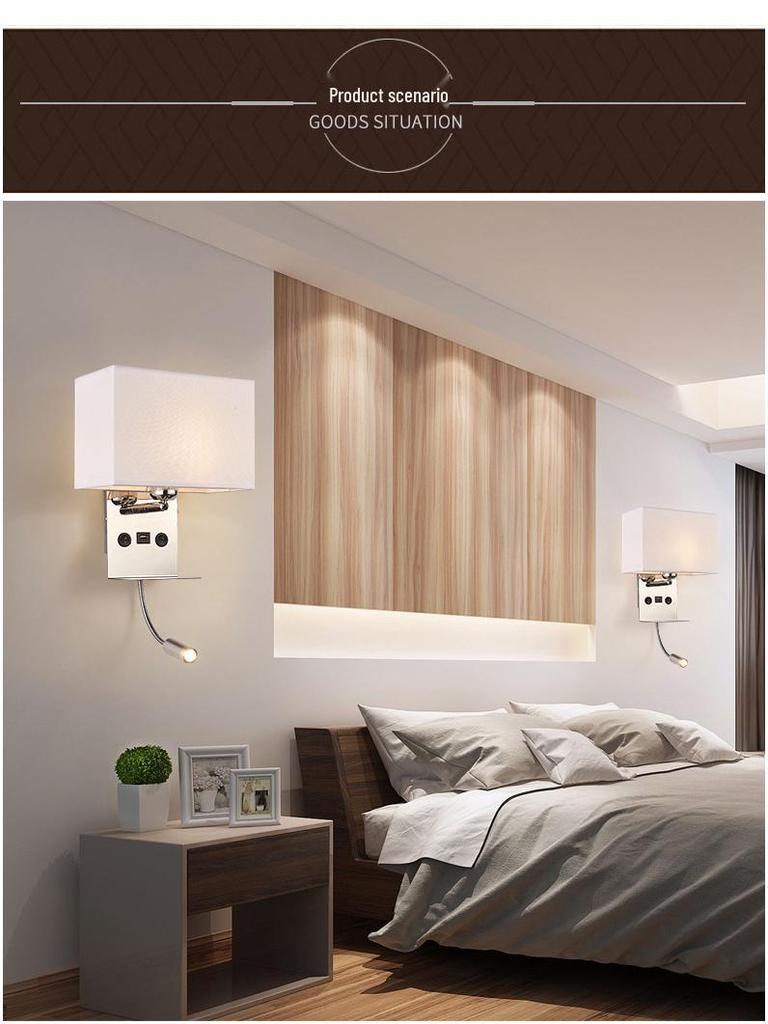 Minimalist LED Bedside Wall Lamp with USB Port - Fabric Shade for Indoor Reading