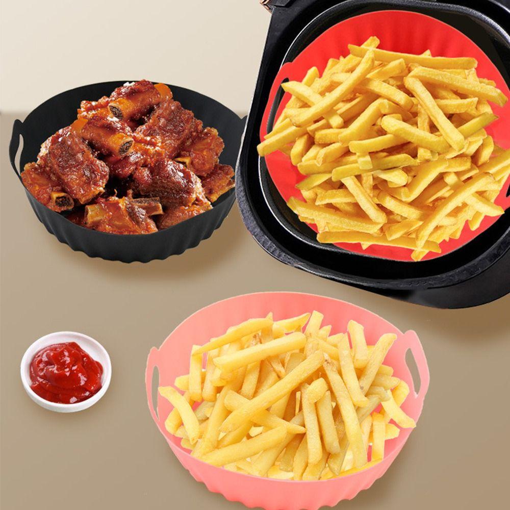 Reusable Air Fryer Baking Pan Foldable Round Baking Tray New Silicone Cooking Tray  Oven Use