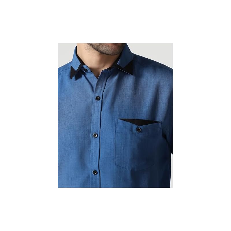 Tagdo MenS Full Sleeve Shirt Pocket Design And Spread Collar Shirt For Man (FullShirt2 4BlueL)