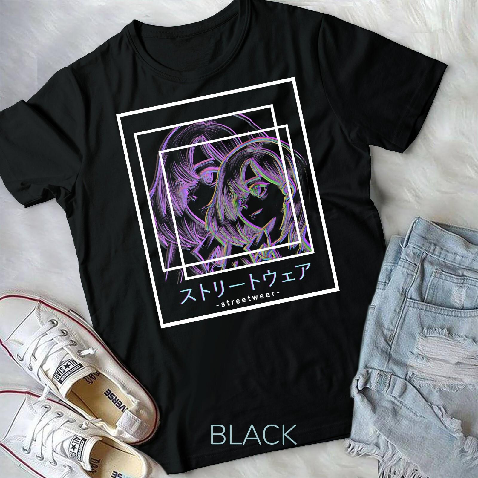 Waifu Anime Japanese Girl Manga Vaporwave Glitch Gift Unisex T-shirt S