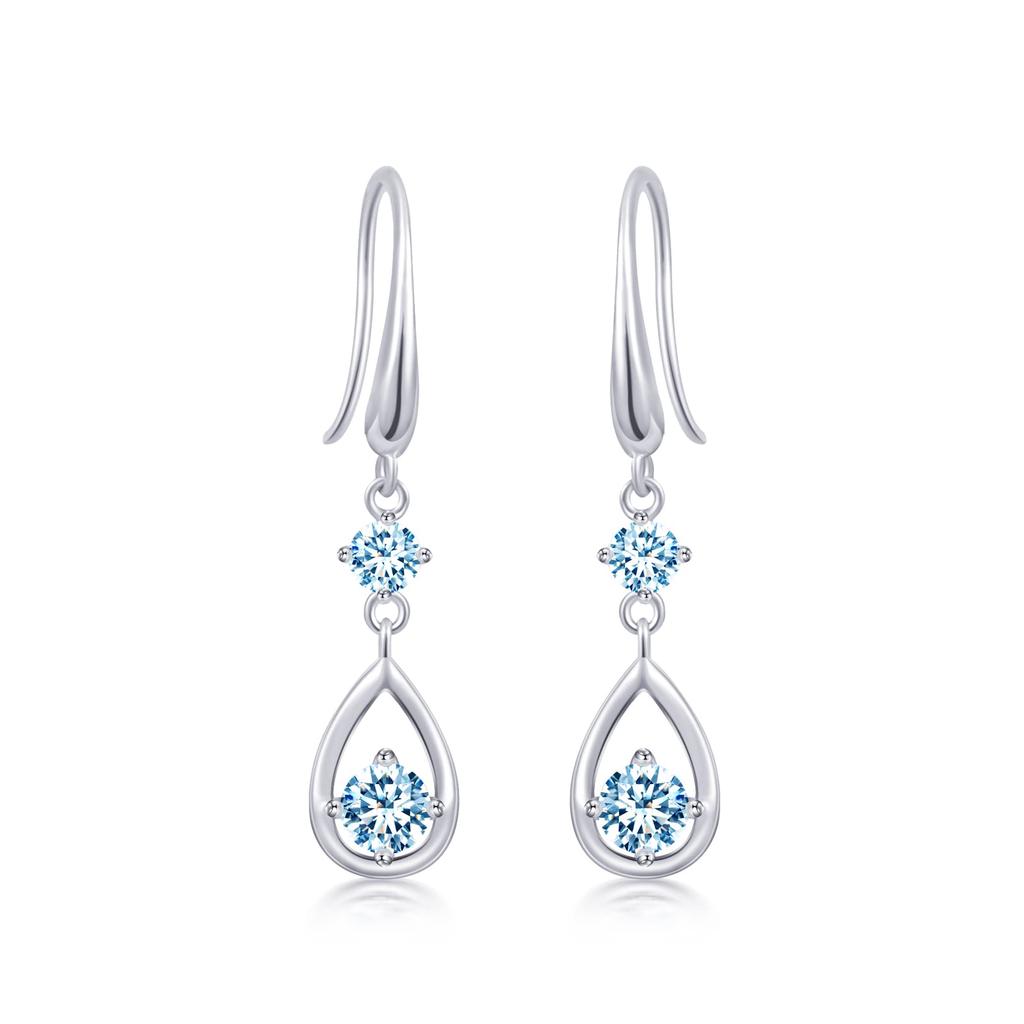 Free Bird Aquamarine Earrings for Swaying Hook 925 Metal Allergy March White Day White Day Return Gift Women, "drop Flower" Earrings, Silver, Safe,
