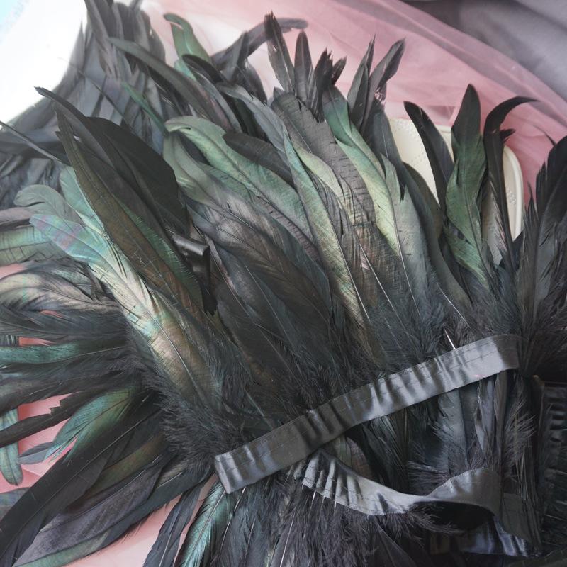 2 M/Piece Rooster Tail Fabric Edge Chicken Feather Fabric Strip Performance Clothing Skirt Fabric Belt Shawl Feather Decoration Clothing Accessories