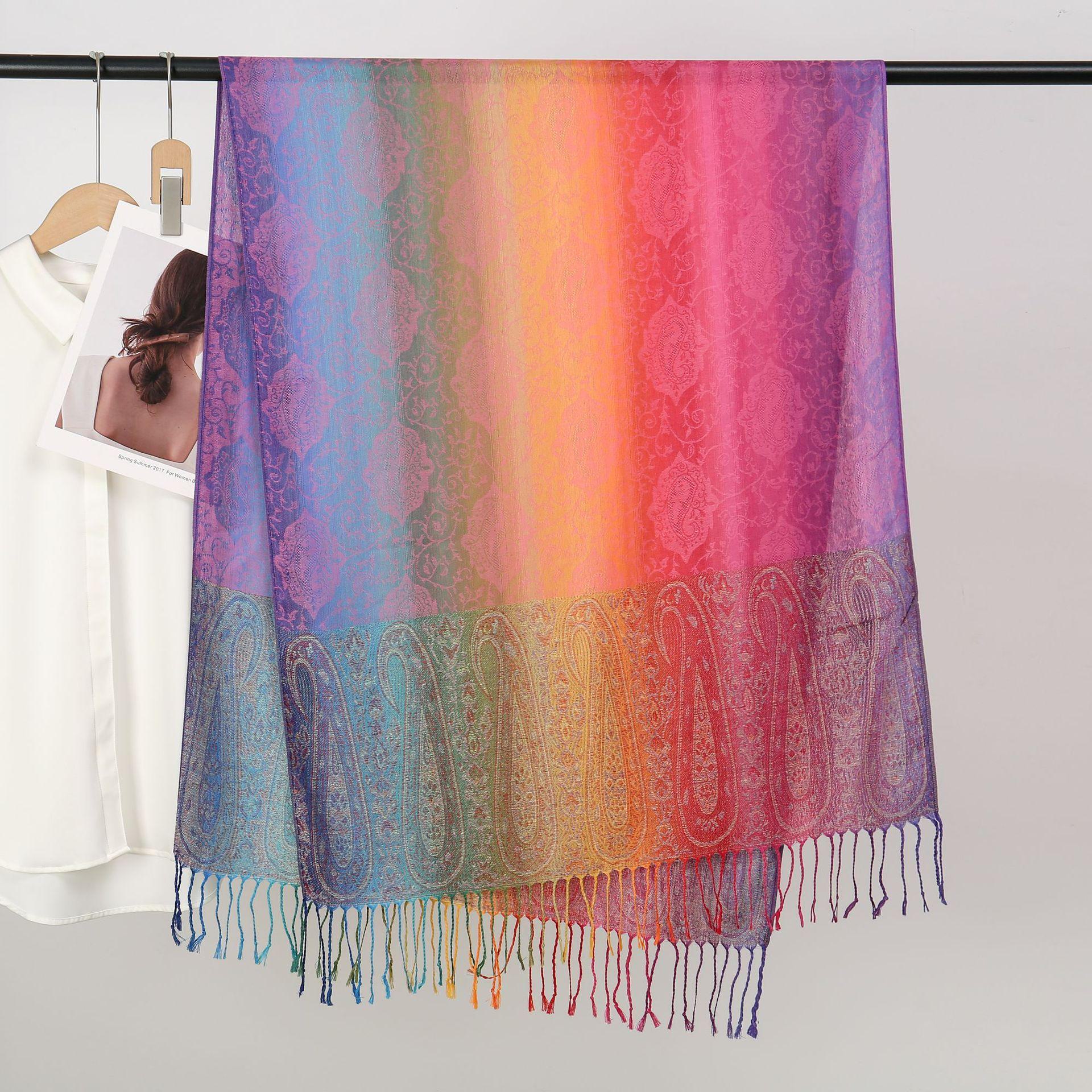 

Этническая жаккардовая шаль: Мягкий хлопок и лен, длинная кисточка, ретро-цветной шарф/платок для путешествий 200*68cm