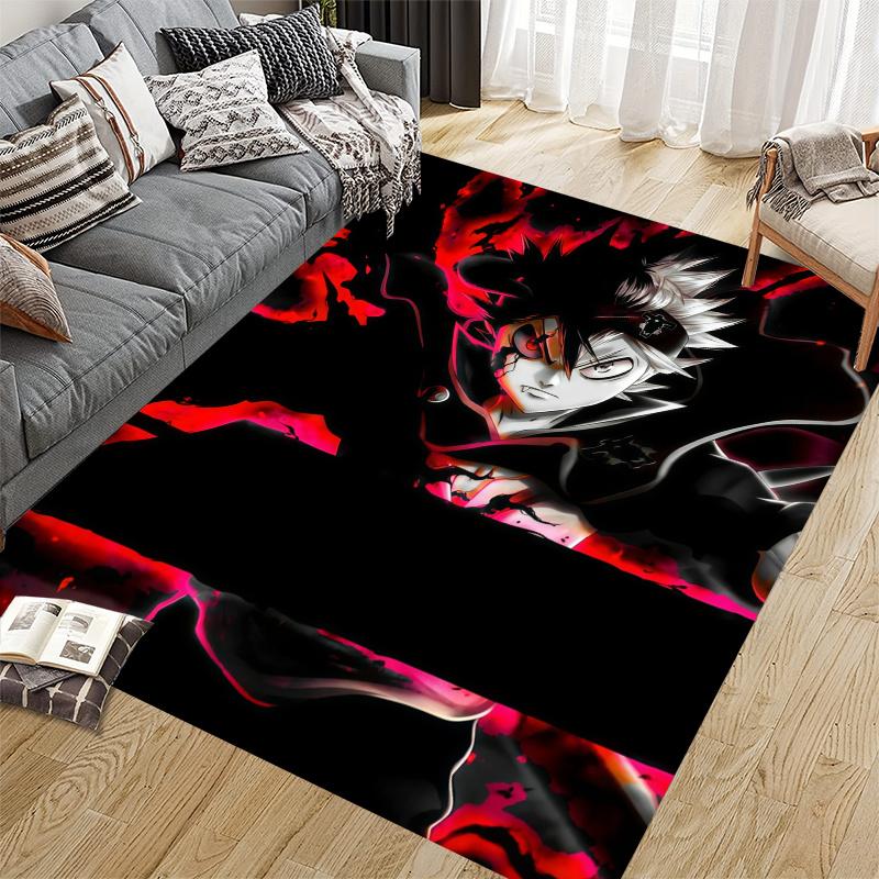 Asta Black Clover Home Sofa Decoration for Living Room & Bedroom, Non‑Slip Play Flannel Floor Mat for Game Room