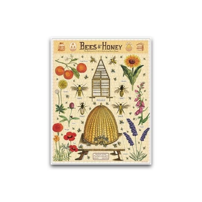 Puzzle 1000 pièces - miel abeilles ruche vintage déco - jaune - adulte - animaux