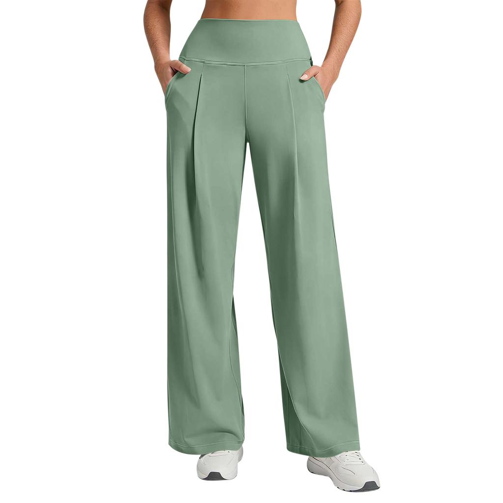 Women's Casual Wide Leg Pants Elastic Waistband with Pockets Soft Comfortable Fit Suitable for Daily Wear and Light Exercise