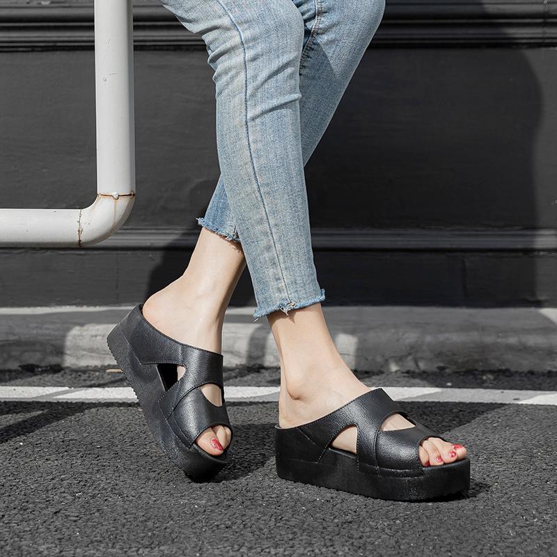 Order A Size Up Women's Slip-On Wedge Sandals Open-Toe Non-Slip Rubber Slippers