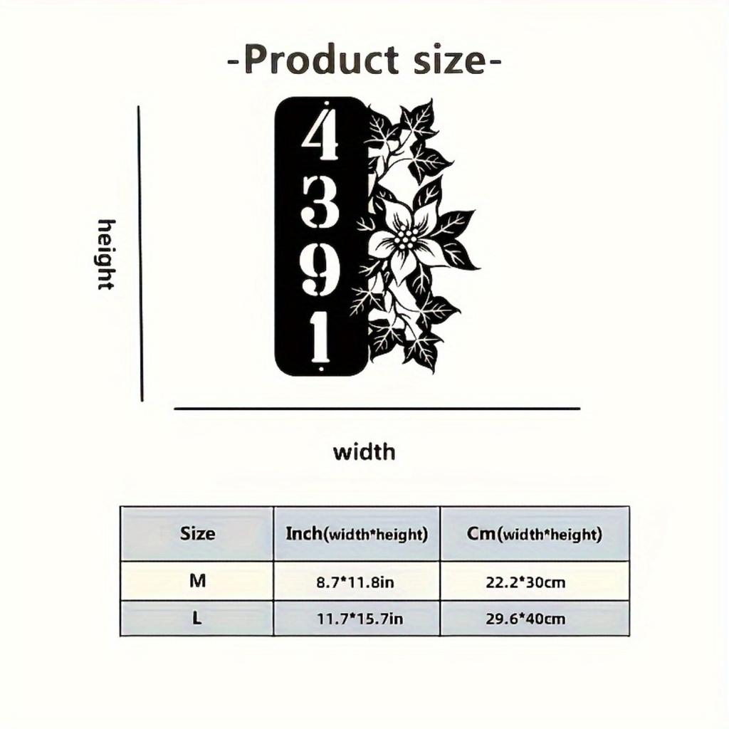 Individuelles Metall-Adressschild mit Blumenmuster, Personalisierte Outdoor-Gartennummernschild, Wetterbeständig Pulverbeschichtet