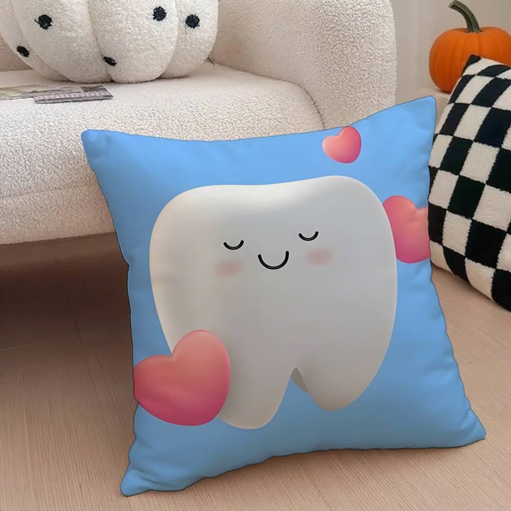 

Dental Clinic Novelty Tooth anime Pillow Case Anti-dustmite Pillowcase Invisible zipper silky short plush Sofa cushion cover 12x12Inch