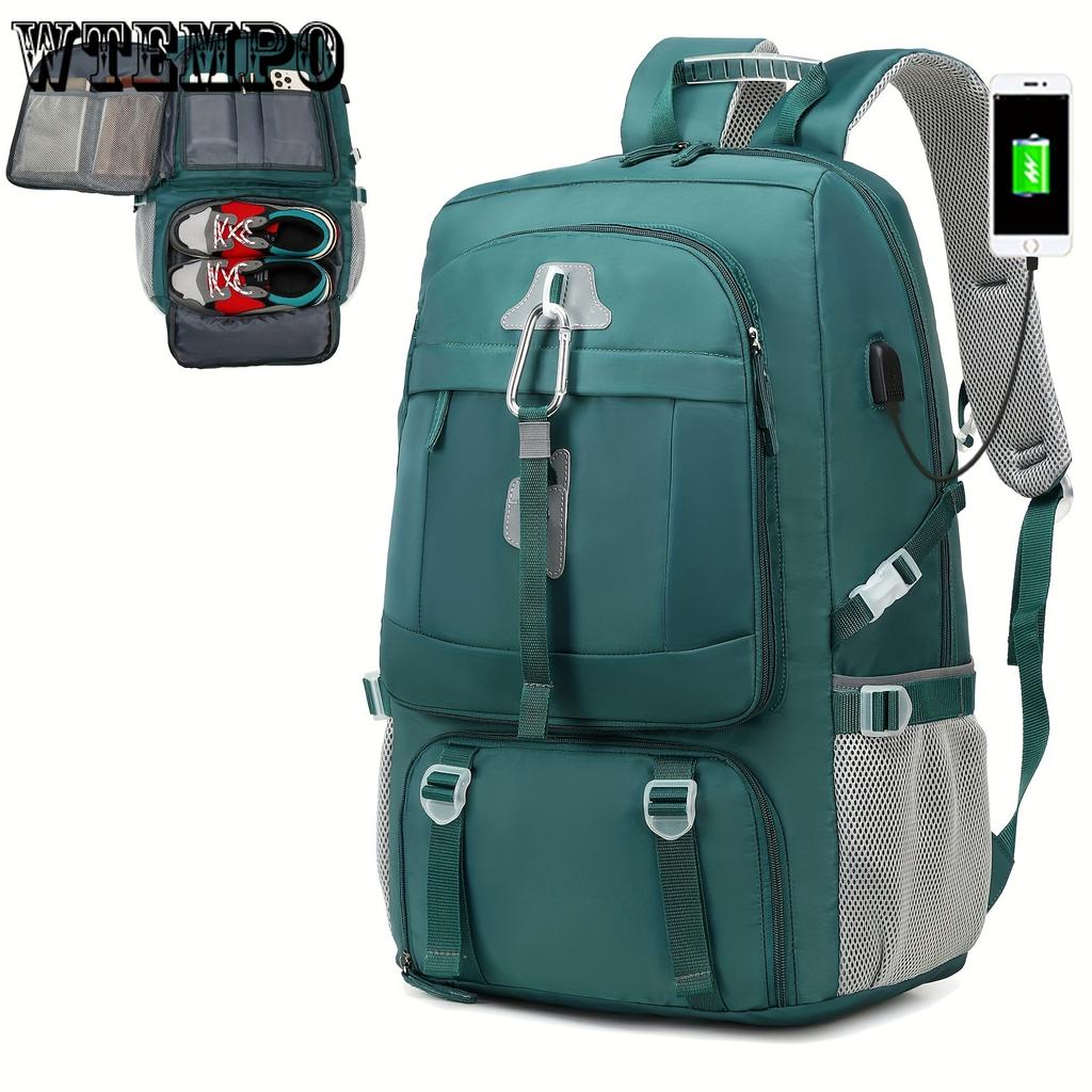 Spacious 17-inch Laptop Backpack For Travel, Camping, And Outdoor Activities, With Separate Compartment For Shoes, Suitable For Both Men And Women.