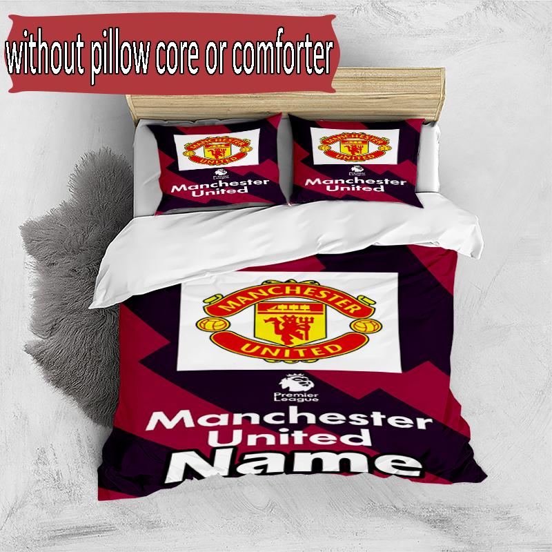 3pcs Duvet Cover Set (1*Duvet Cover + 2*Pillowcase, Without Core), Custom Name Manchester Football F.C Pattern Bedding Set, Home Bedroom Decor Gift