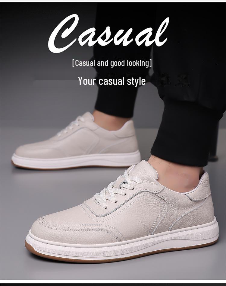 Men's 2024 Autumn Soft Leather Casual Sneakers - Soft Sole White Cowhide Shoes
