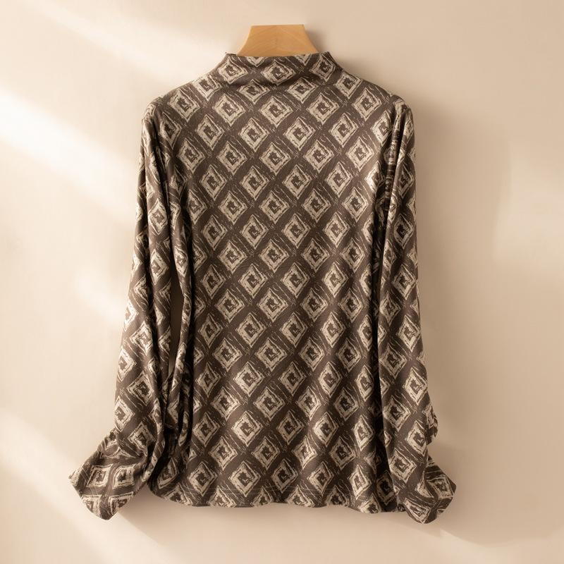 Camisa Feminina Estampada Estilo Country Abrasão Solta para Usar por Baixo Manga Comprida Quente Tops Internos