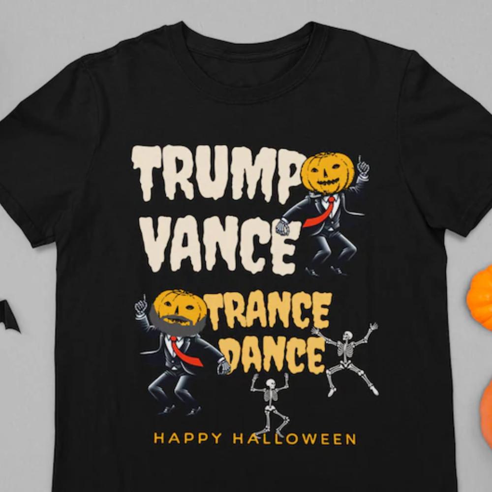 Dancing Skeleton Trump Vance Halloween 2024 Trance Dance Trumpkin Shirt Unisex T-Shirt S