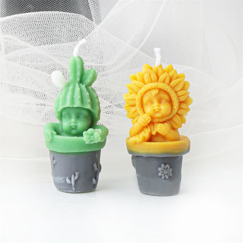 Mini Flower pot baby silicone mold-Cute baby candle Scented candle mold-diffusing stone plaster baby mold-mold for candle making