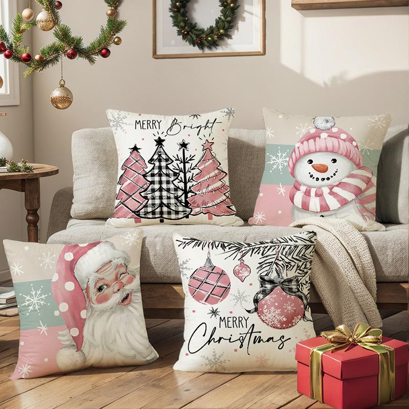 45cm Pink Christmas Cushion Cover Pillowcase 2025 Christmas Decorations for Home Ornament Xmas New Year Christmas Decor
