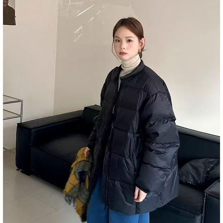 Winter 2025 New Fashion Versatile Crew Neck Down Cotton Jacket Thickened Medium and Long Warm Women's Jacket