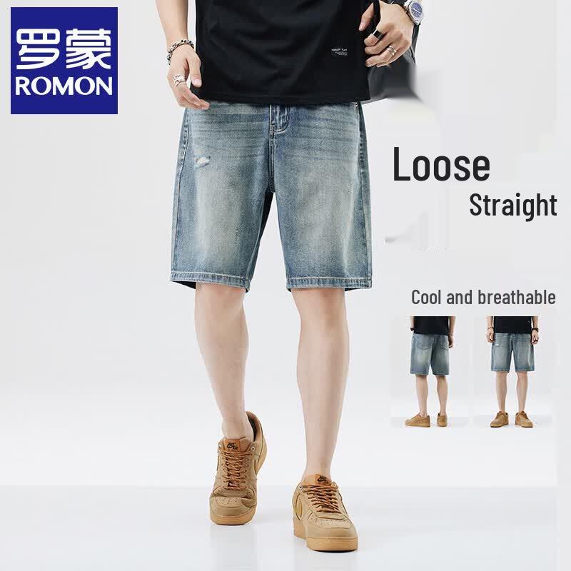 Romon Men s Ripped Loose Fit Denim Shorts 33