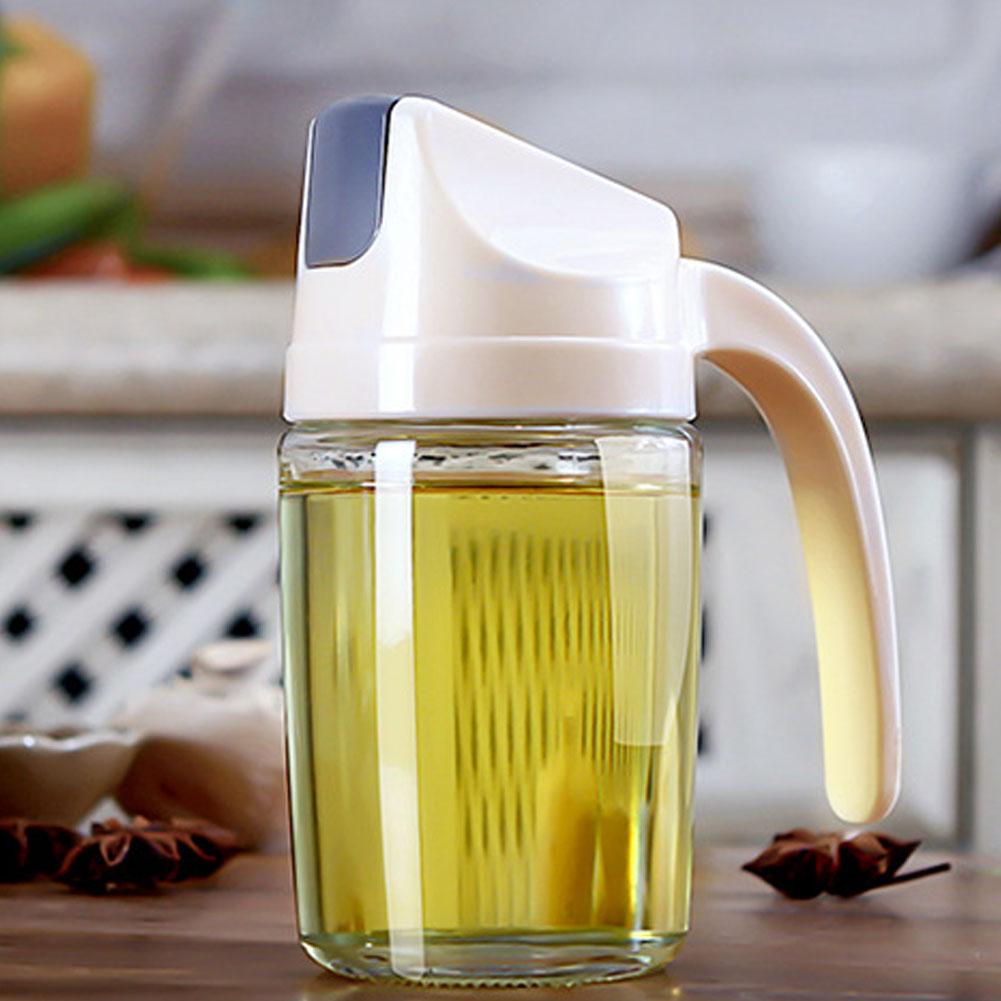 Glass Oil Dispenser Bottle  proof Dust Proof Automatic OpenCelsiusClose Oil Pot Apricot (300ml)