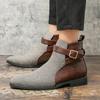 Winter New Fashion Men Pointed Belt Buckle Ankle Boots Luxury Mixed Colors Patchwork Shoes for Men Male Shoes Man High-top