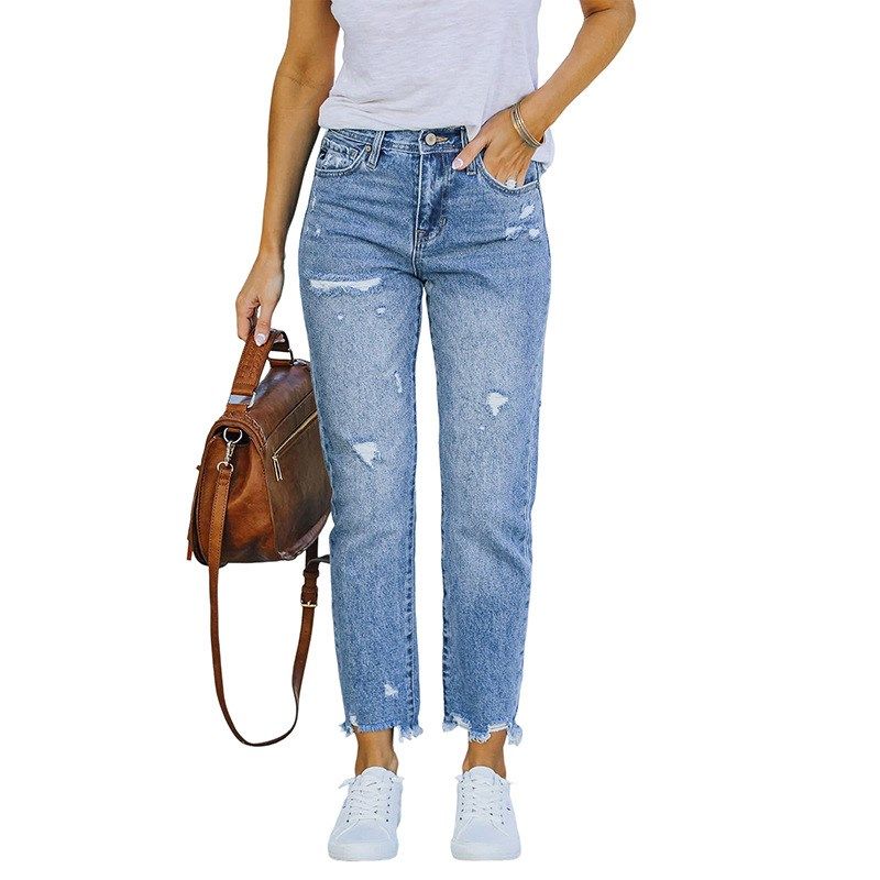 New Washed and Worn Fringe Jeans for Women