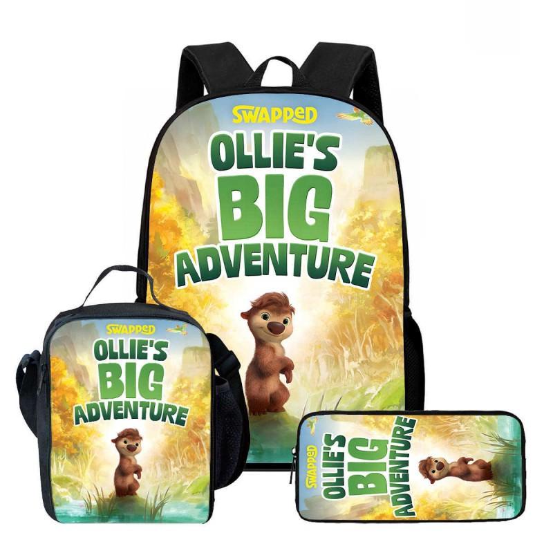 Kids Cartoon Backpack Lunch Bag Pencil Case 3-Piece Set With Fun Print Design School Use