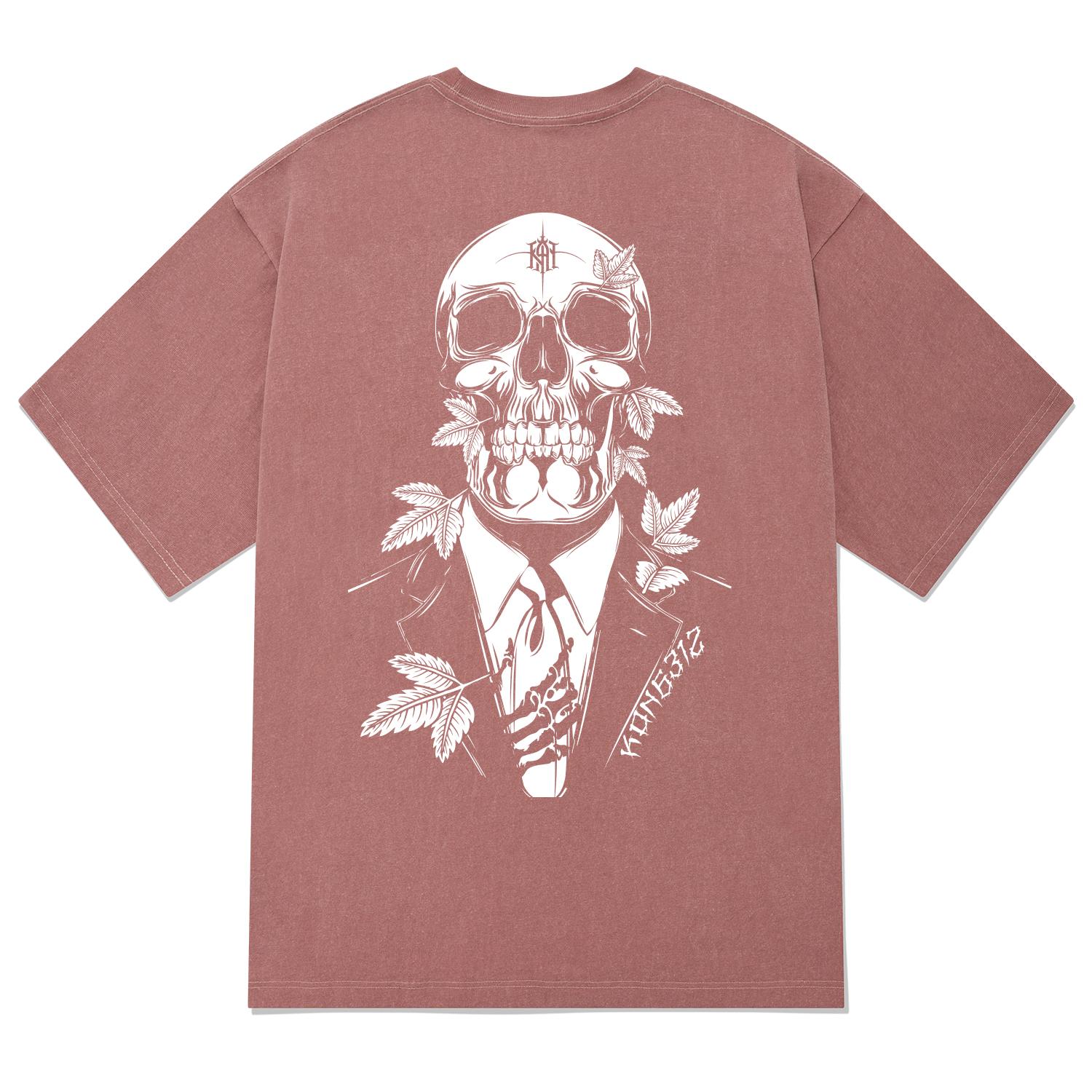 Khan 6312 Ktpp0090 Skull Suit Pigment Short Sleeve T-Shirt - Pink Pink/M